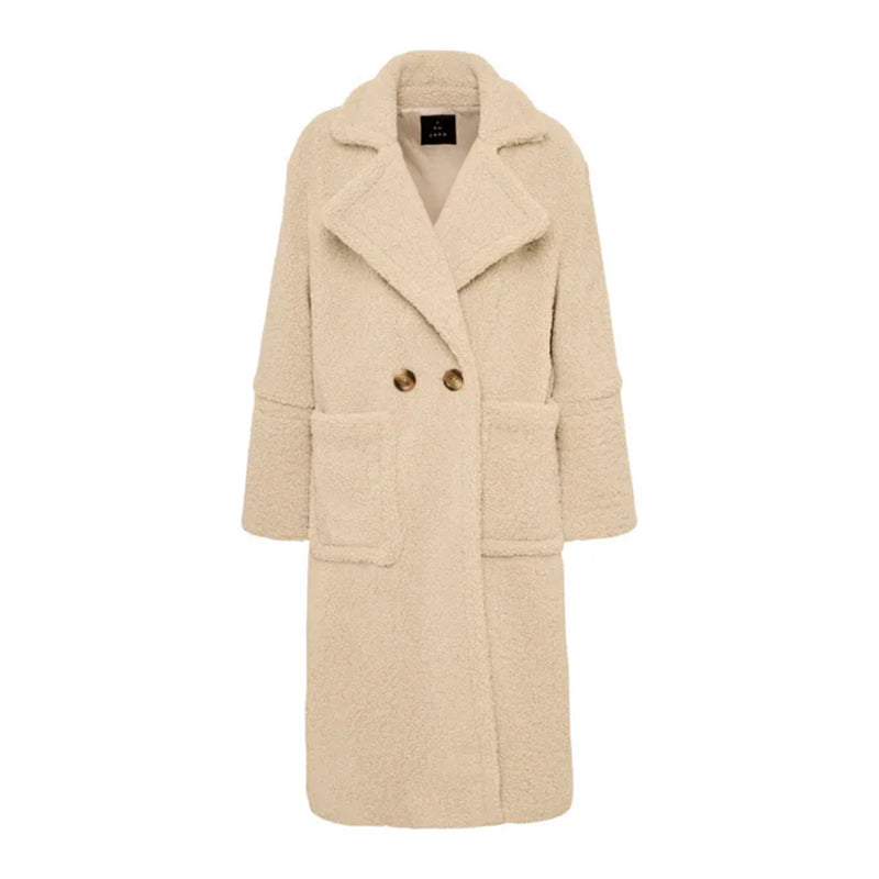Front picture of our teddy coat in cream Sand Sold at Aqualta
