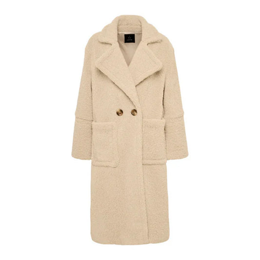 Front picture of our teddy coat in cream Sand Sold at Aqualta