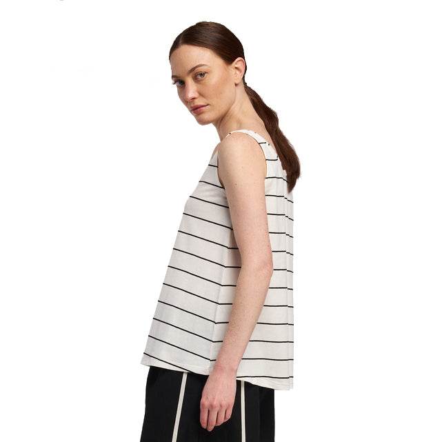 V - Neck Tee Sleeveless White & Black Stripes - AQUALTA