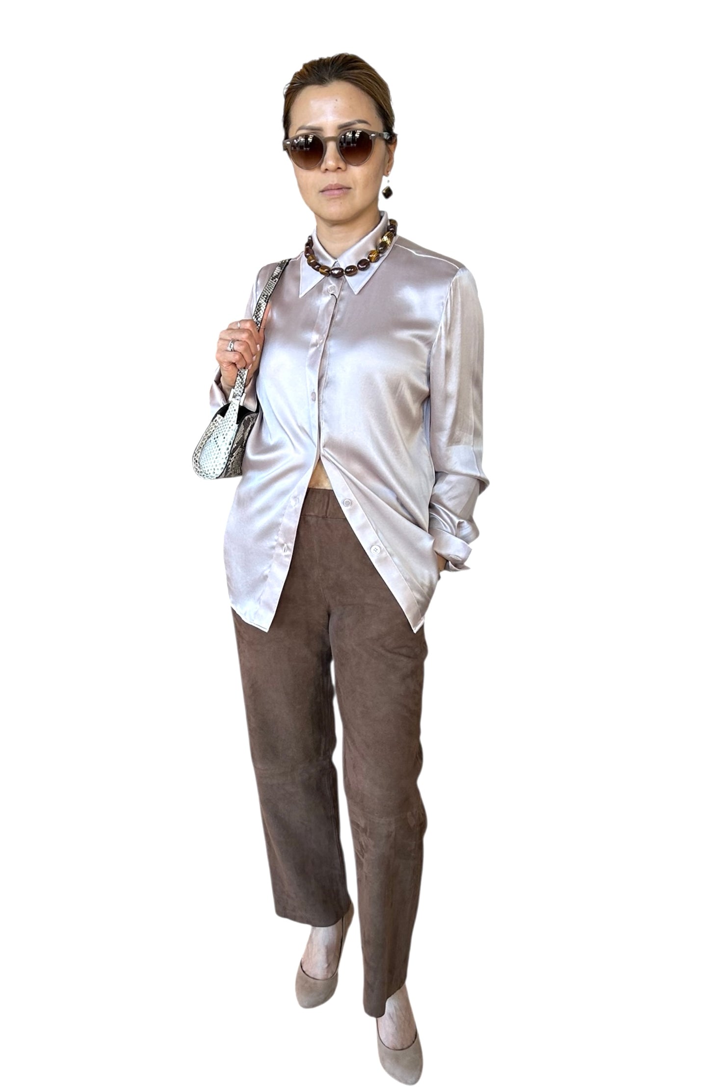 Straight leg Suede pants Camel color