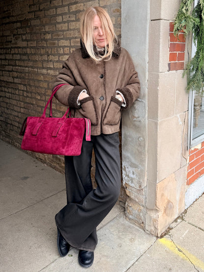 Medium Suede Tote Burgundy