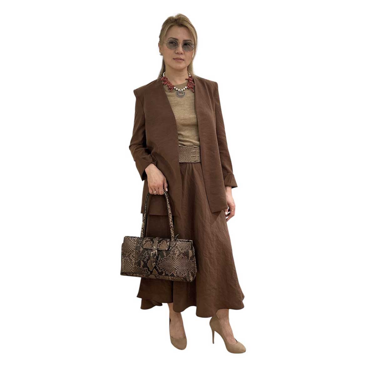 Picture of our Collarless V-neck Blazer Brown Goodmatch sold at Aqualta