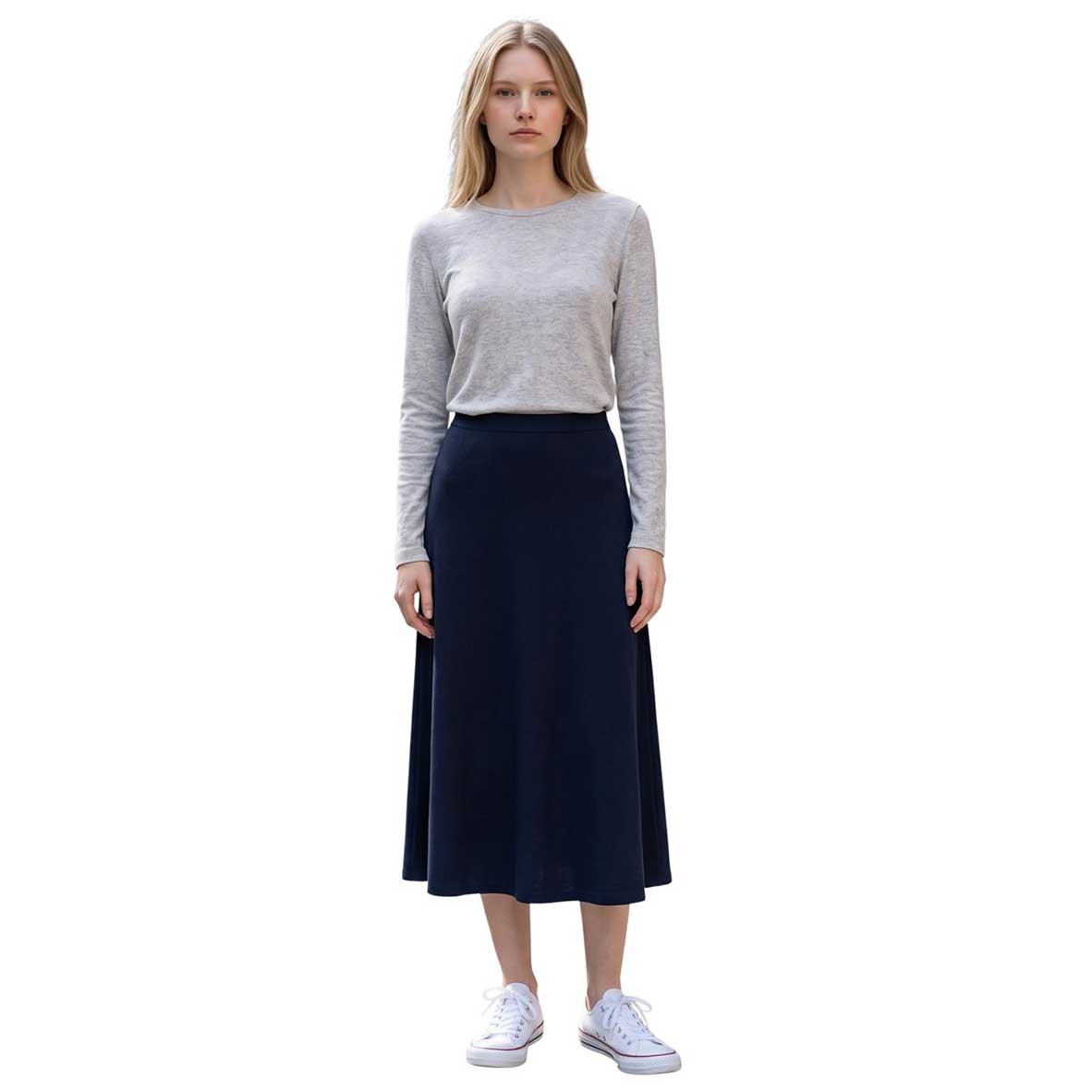 GoodMatch warm Vintage Navy A-line maxi skirt with comfortable elastic waist – Aqualta