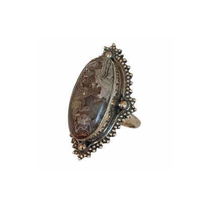 Agate Stone Ring with Crazy lace Sterling Silver Peggy Goodman sold at Aqualta