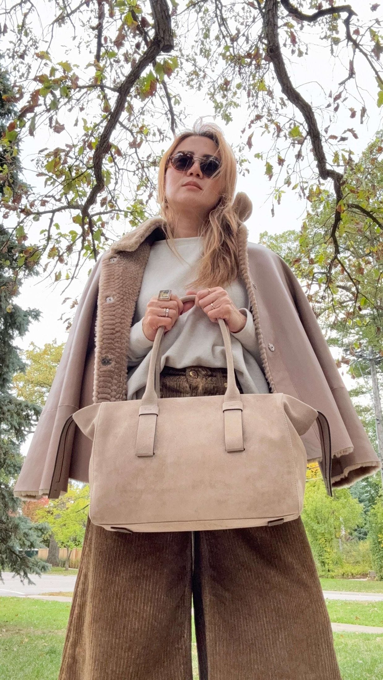 Medium Suede Tote Sand Biagini sold at Aqualta 2