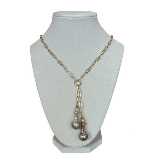 Baroque Pearls on Paperclip chain long Necklace Peggy Goodman Sold At Aqualta