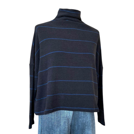 Basic Sweater Cowl Neck Chocolate & Blue Stripes - AQUALTA