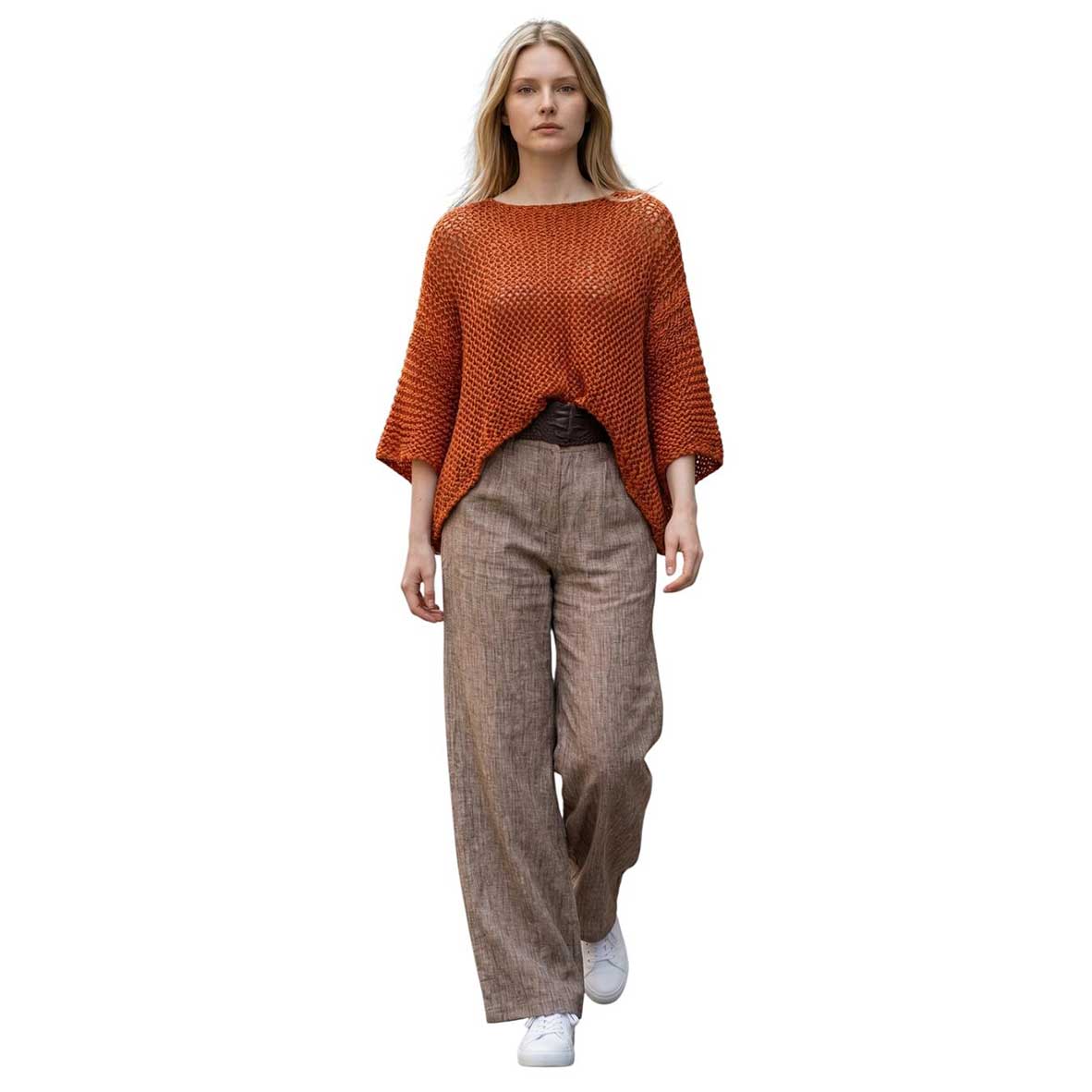 Front picture of our Sweater Batwing Crop top Orange Chiara Toffanin sold at Aqualta 4