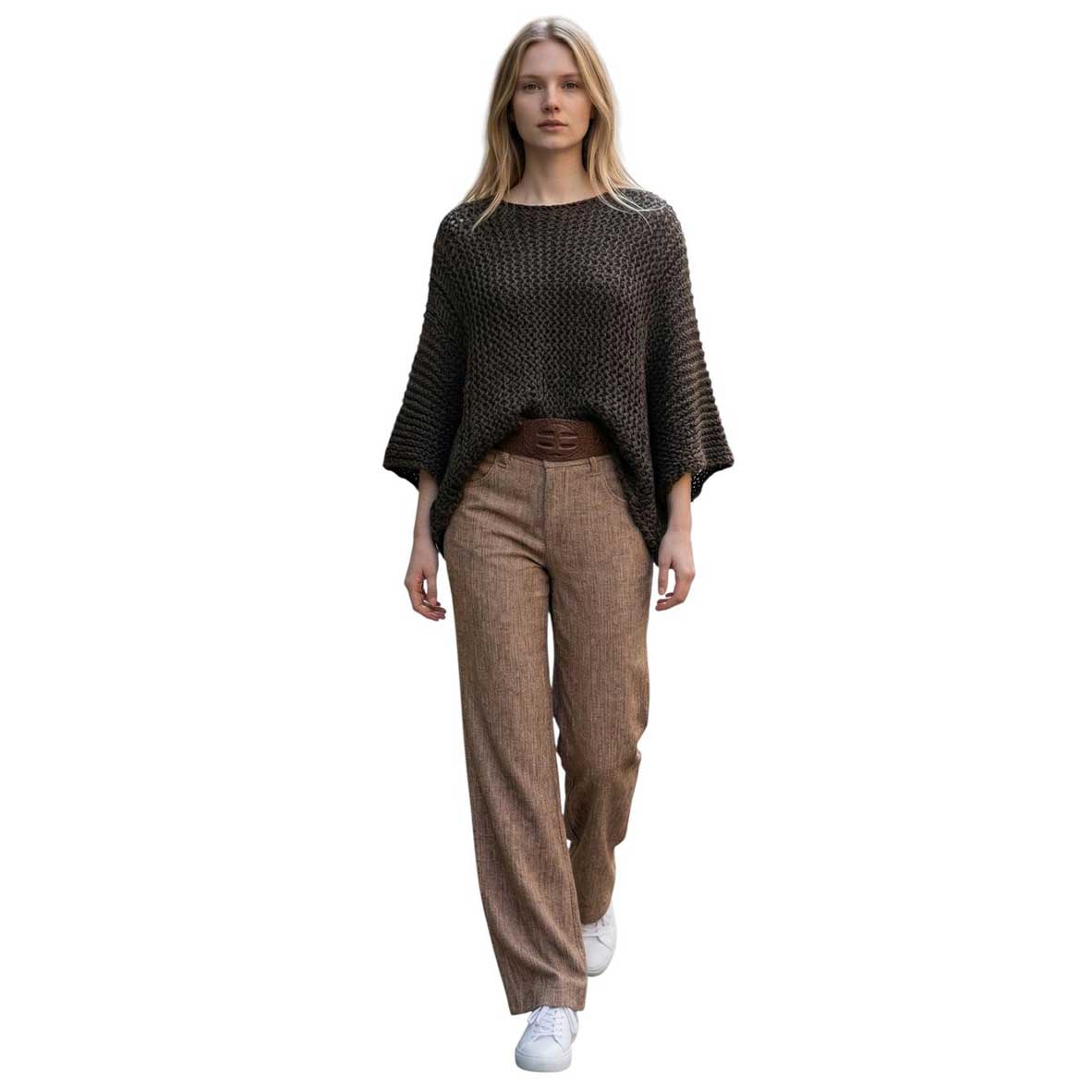 Front picture of our Batwing Sweater Crop top Taupe Chiara Toffanin sold at Aqualta 3