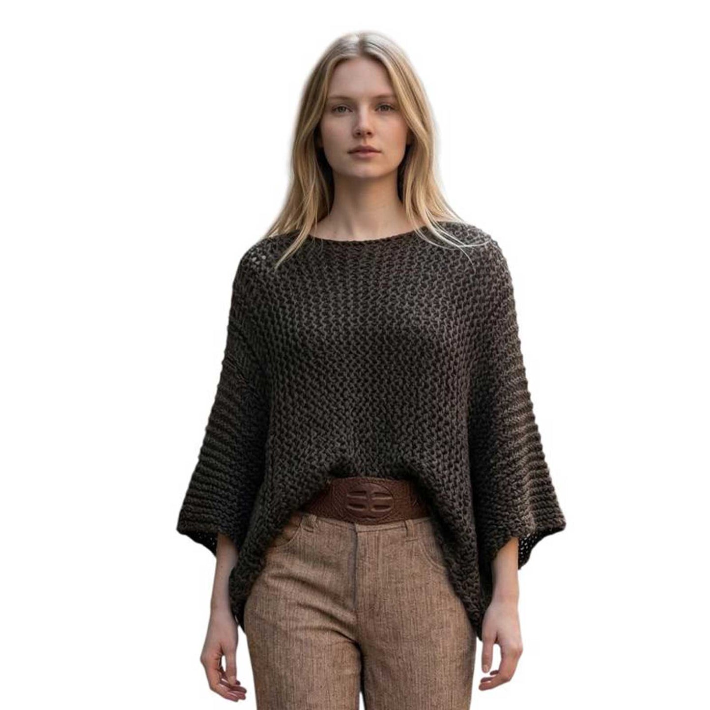 Front picture of our Batwing Sweater Crop top Taupe Chiara Toffanin sold at Aqualta 4