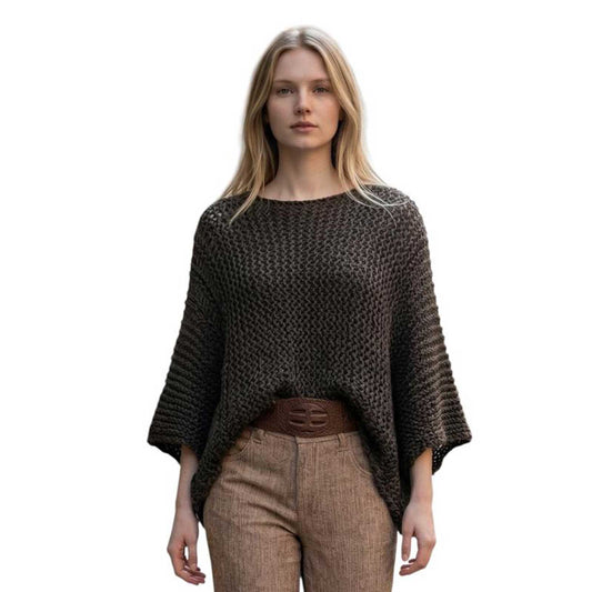 Front picture of our Batwing Sweater Crop top Taupe Chiara Toffanin sold at Aqualta 4