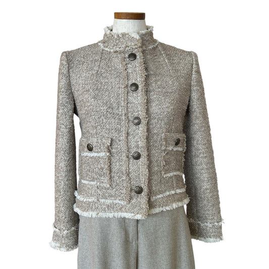 Front picture of our Beige Tweed Short Jacket Sand sold at Aqualta