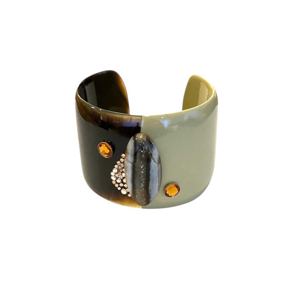 Bicolor Large Horn Cuff with Striped Agate & Swarovski Peggy Goodman Sold at Aqualta