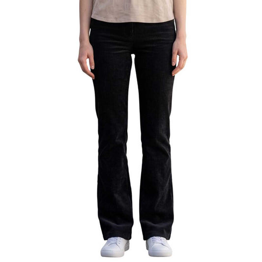 Black corduroy bootcut trousers for women by Goodmatch with a fitted upper leg and subtle flare, sold at Aqualta.