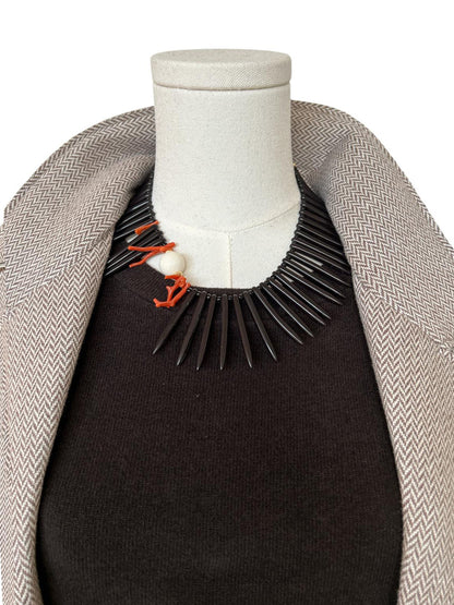 Black Howlite stone Sticks, red Coral, & withe stone Necklace Peggy Goodman Sold At Aqualta 2