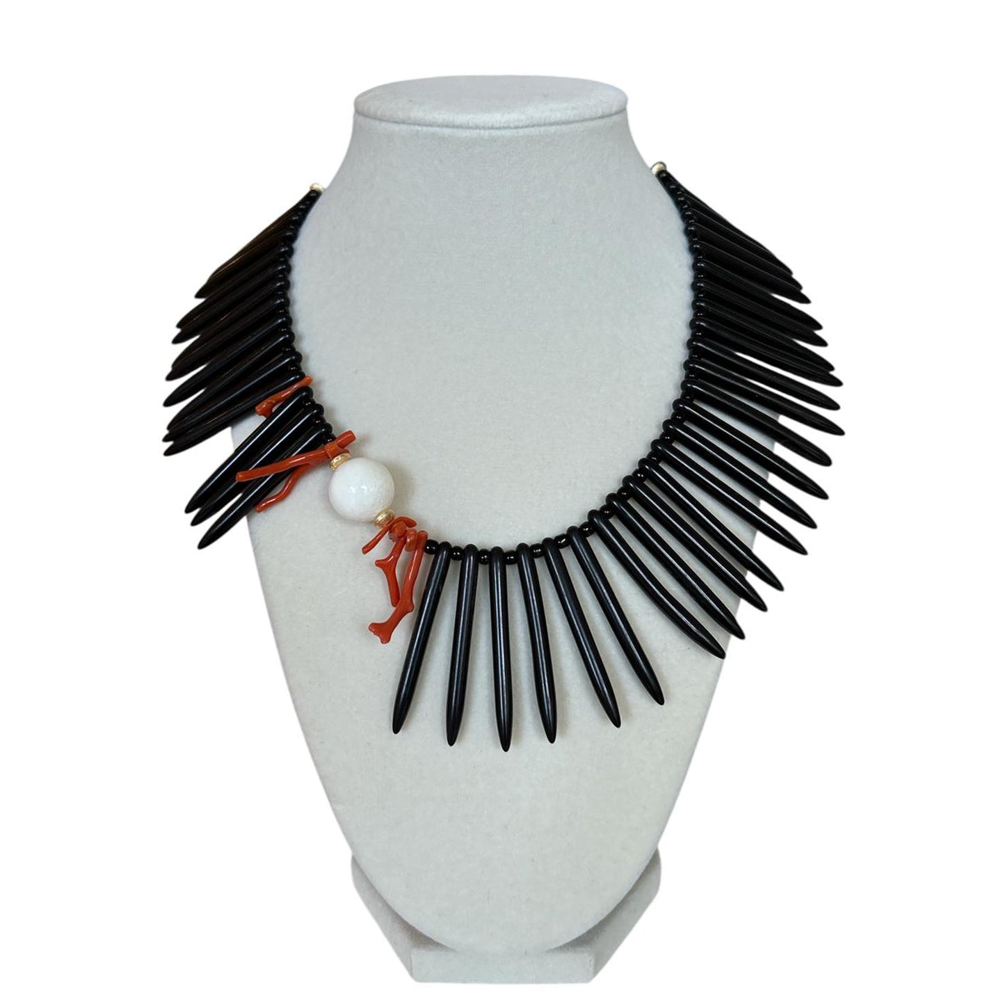 Black Howlite stone Sticks, red Coral, & withe stone Necklace Peggy Goodman Sold At Aqualta