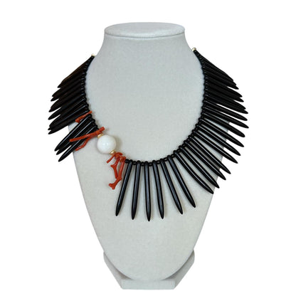 Black Howlite stone Sticks, red Coral, & withe stone Necklace Peggy Goodman Sold At Aqualta