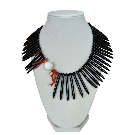 Black Howlite stone Sticks, red Coral, & withe stone Necklace Peggy Goodman Sold At Aqualta