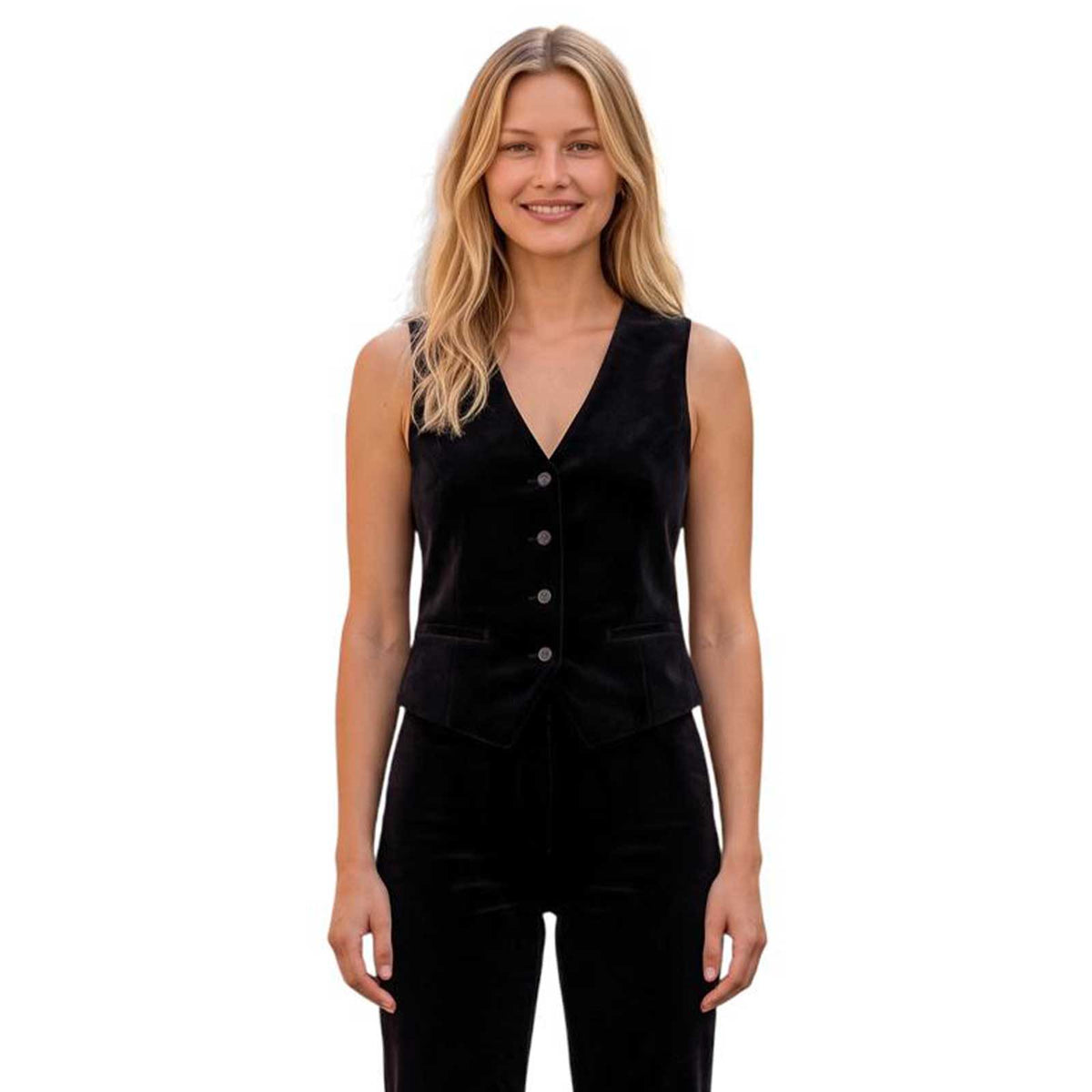 Goodmatch black velvet vest for women, a stylish layering piece available at Aqualta.