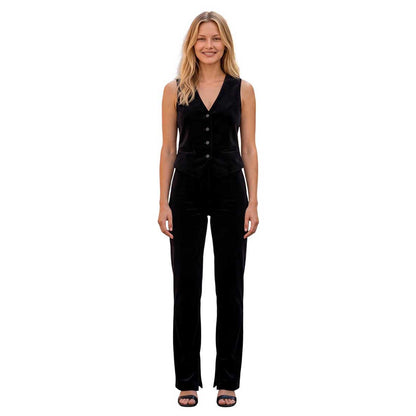 Elegant black velvet vest by Goodmatch featuring a soft, luxurious texture and timeless design.