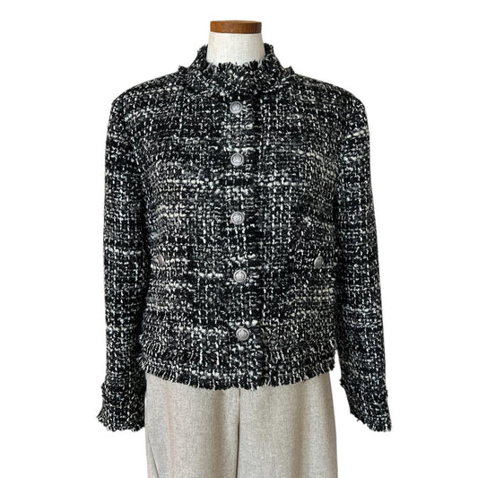 Front picture of our Black & White Tweed Short Jacket Sand sold at Aqualta