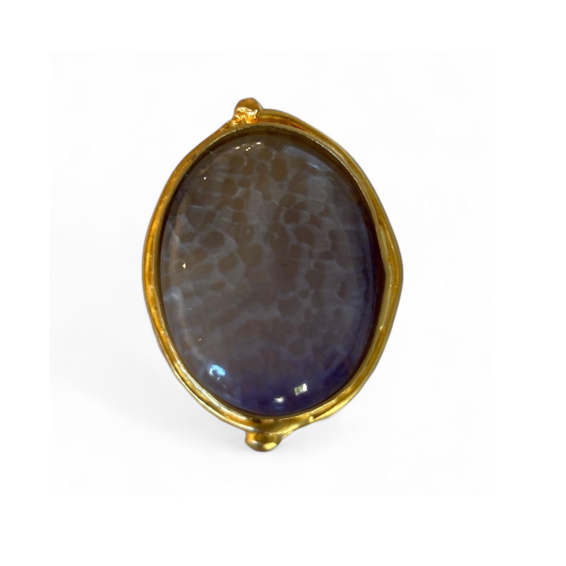 Picture of he top of our Blue Agate & Gold Vermeil Ring Le Pietre Sold at Aqualta
