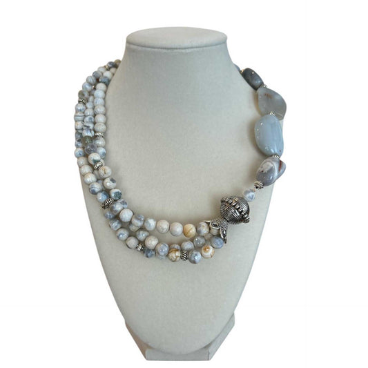Blue Chalcedony & Jasper Necklace with silver Findings Peggy Goodman Sold at aqualta