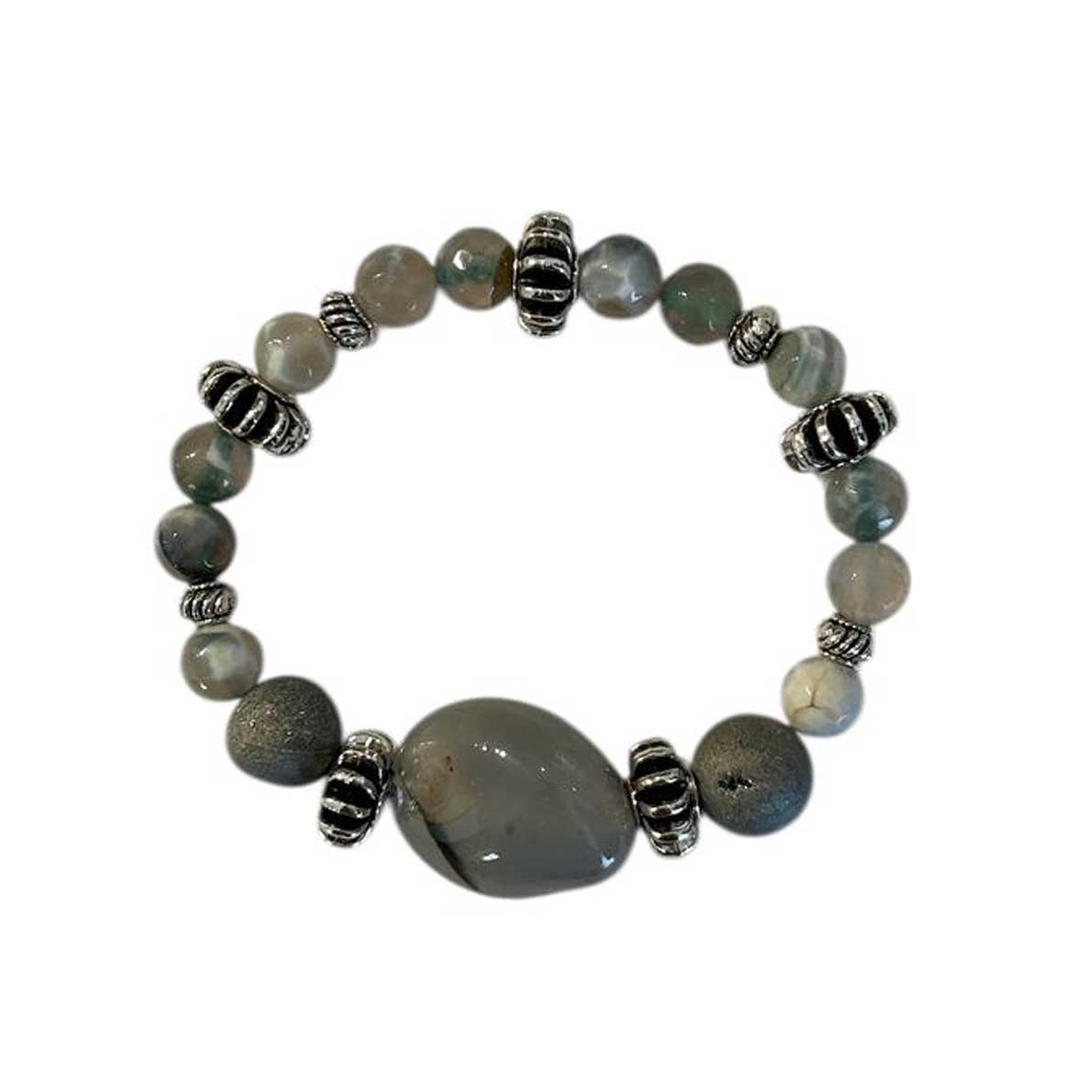 Blue Chalcedony & Silver with Agates Bracelet Peggy Goodman sold at Aqualta