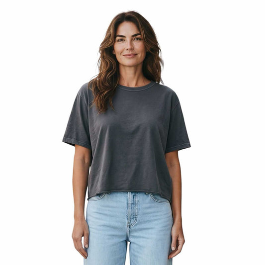 Boyfriend Tee boxy cut Vintage Charcoal Revel sold at Aqualta