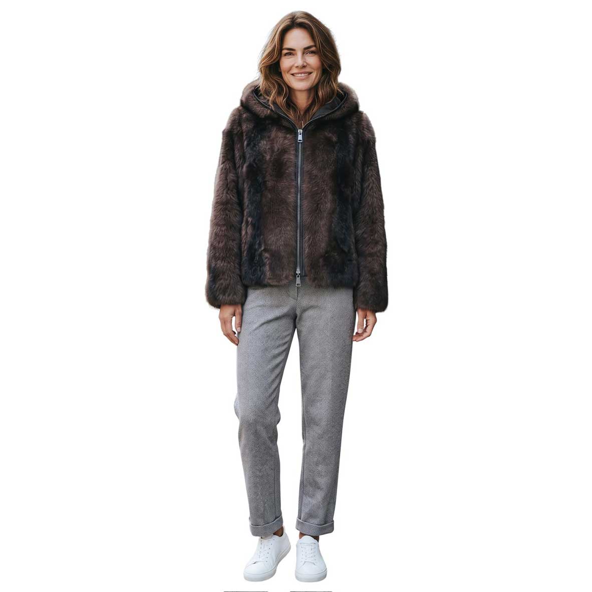 Brown Reversible shearling Jacket Suprema sold at Aqualta