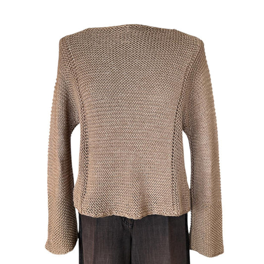 Beige knitted cardigan on a white background Camel Knit Crop long sleeves Sweater Sold at Aqualta
