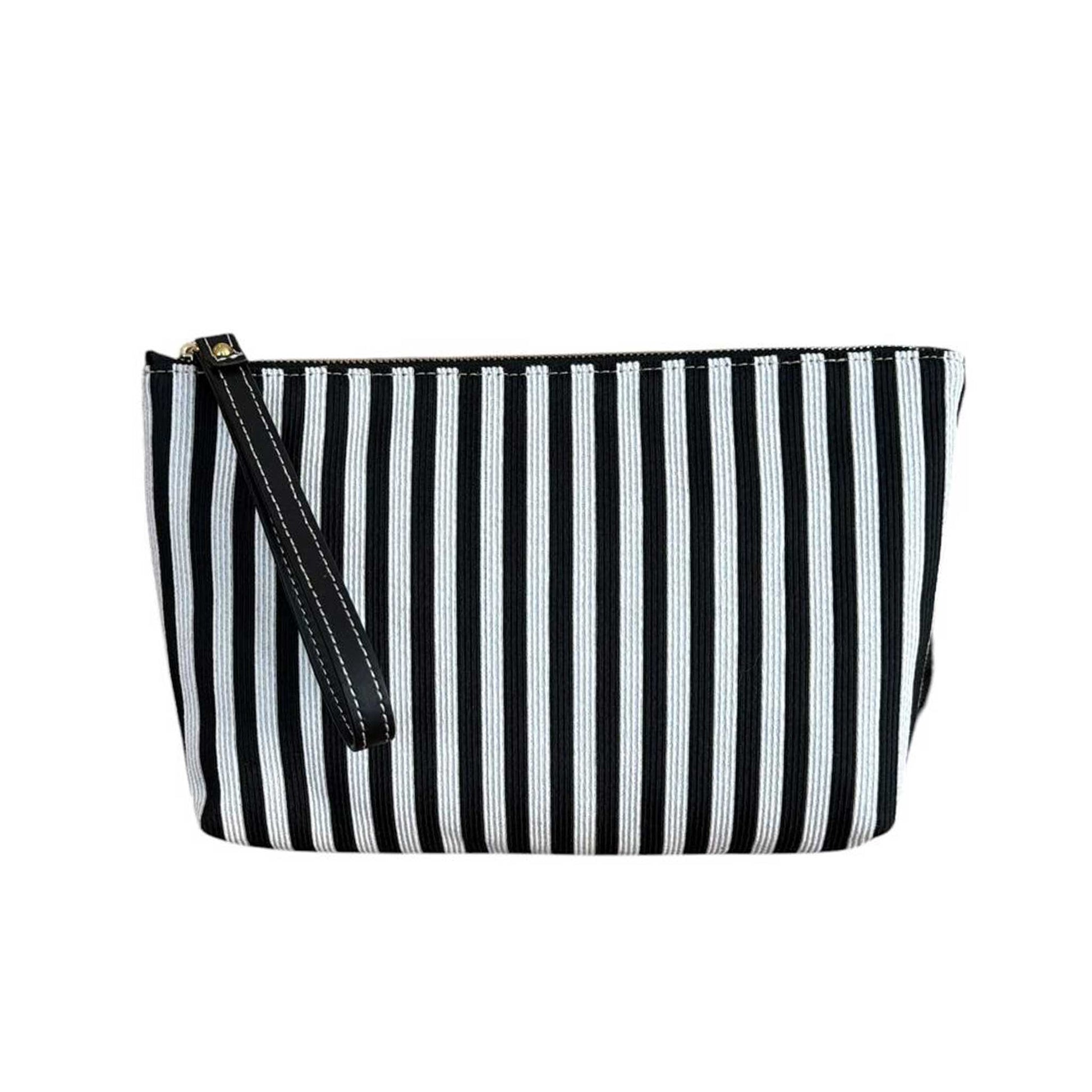 Striped Canvas zip Pouch wristlet black Biagini sold at Aqualta