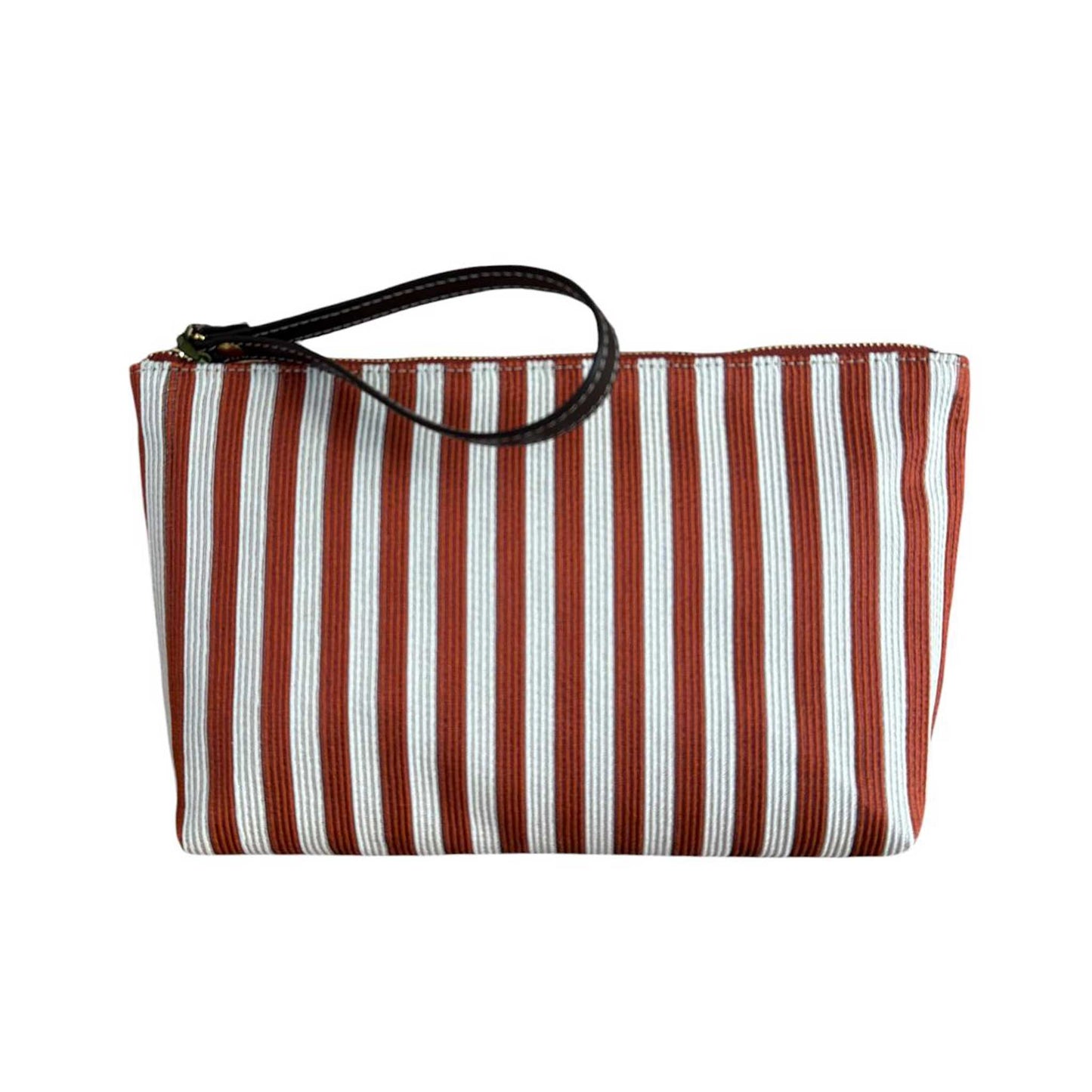Striped Canvas zip Pouch wristlet brown Biagini sold at Aqualta