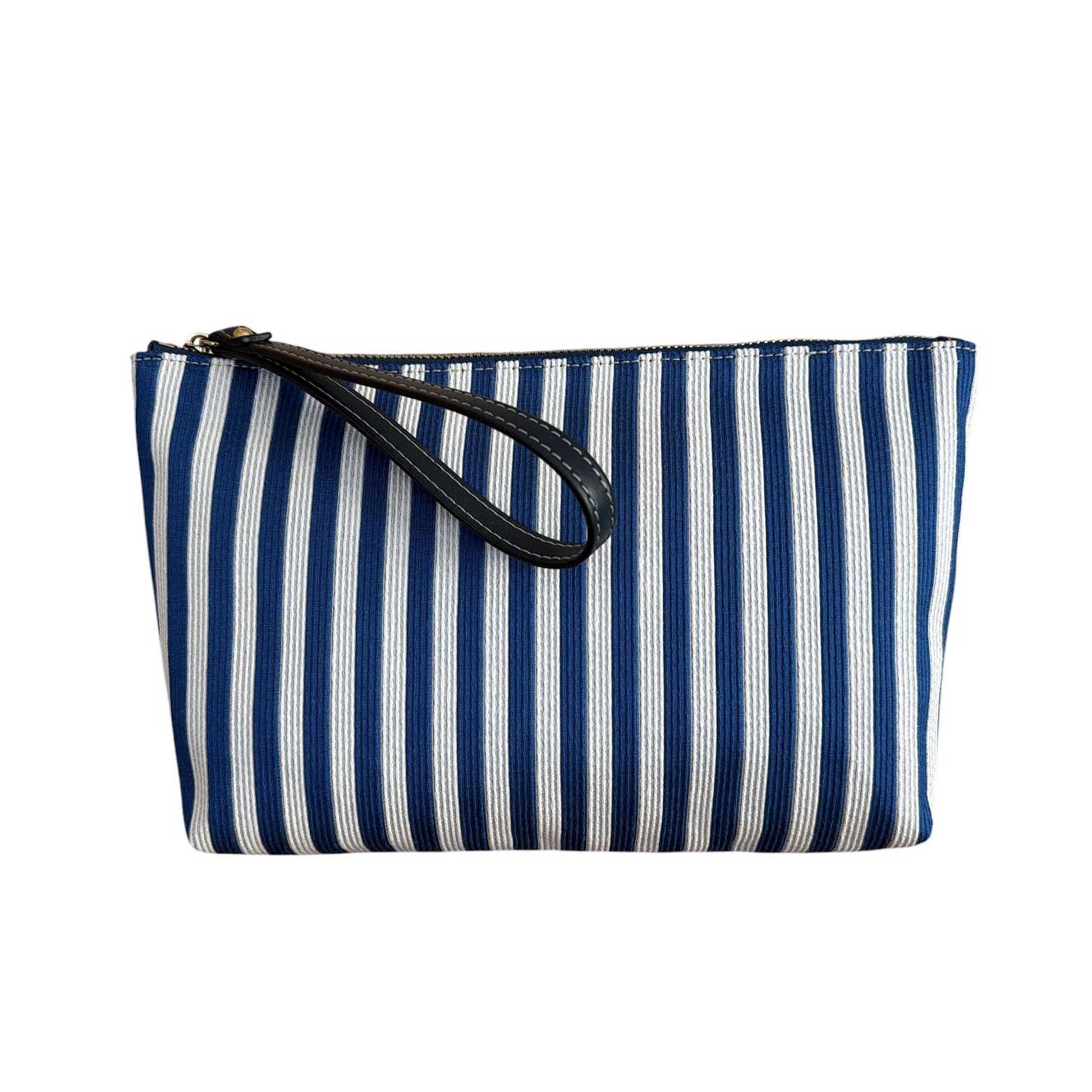 Striped Canvas zip Pouch wristlet navy Biagini sold at Aqualta