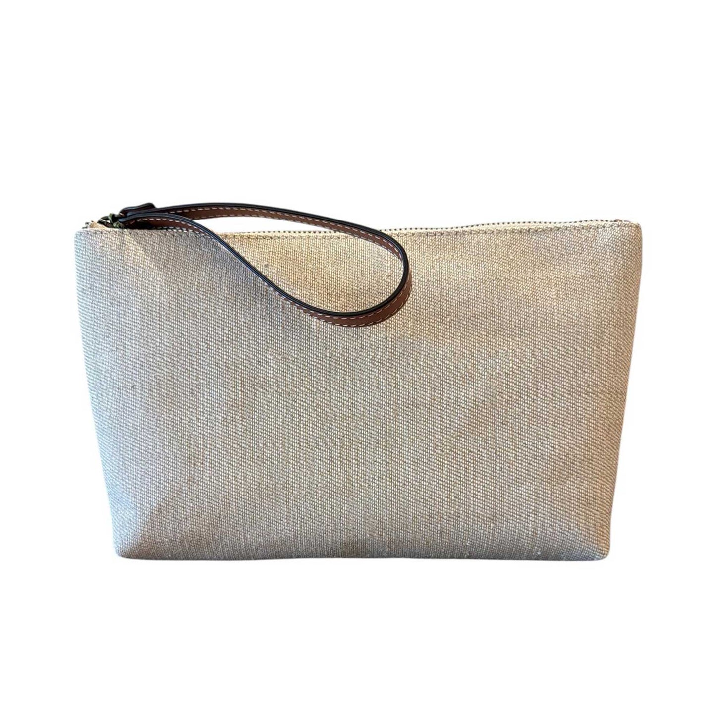 Striped Canvas zip Pouch wristlet cream Biagini sold at Aqualta