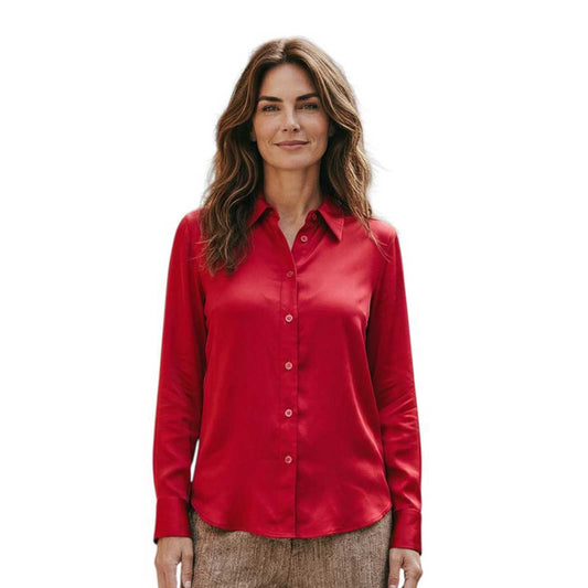 Women wearing our Collar Shirt Latia Matt Red Sand sold at Aqualta