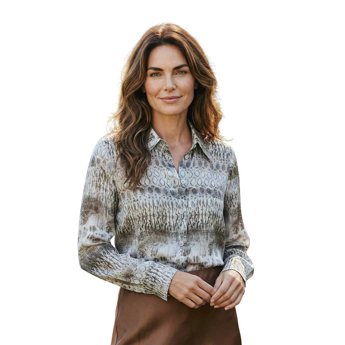 Collar Shirt Latia Pattern Brown Sand sold at Aqualta 3