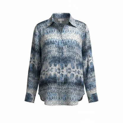 Sand Latia collar shirt with elegant navy blue pattern available at Aqualta