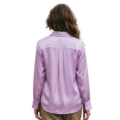 Women wearing a Back picture of our Collar Shirt Matt Silk Nepeta Pink Sand Sold At Aqualta