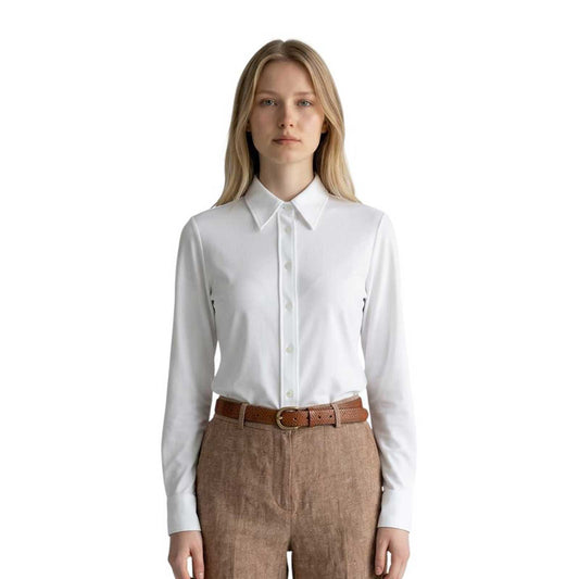 Woman wearing a Collar Shirt Skin like White caliban sold at Aqualta