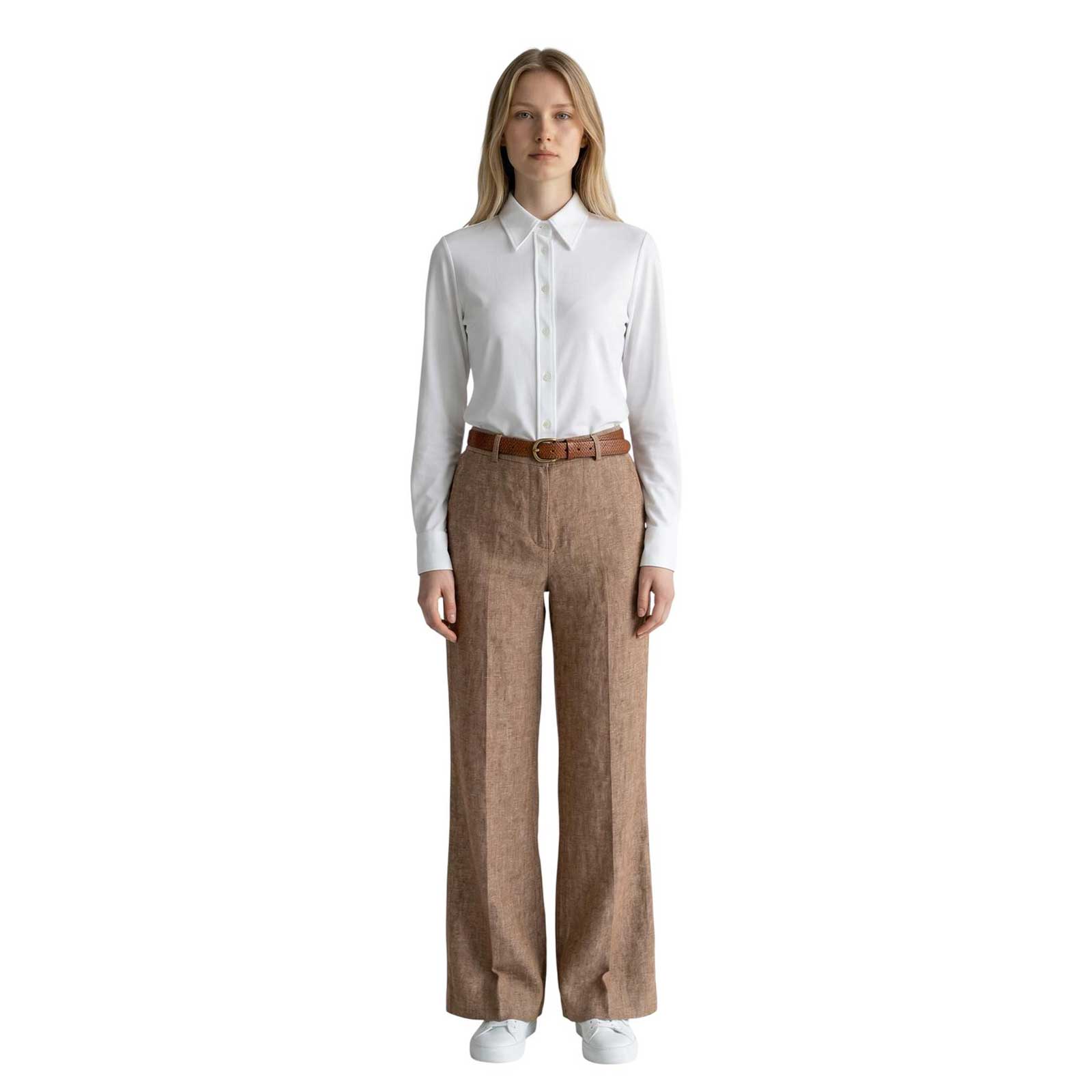 Woman wearing a Collar Shirt Skin like White caliban sold at Aqualta 3