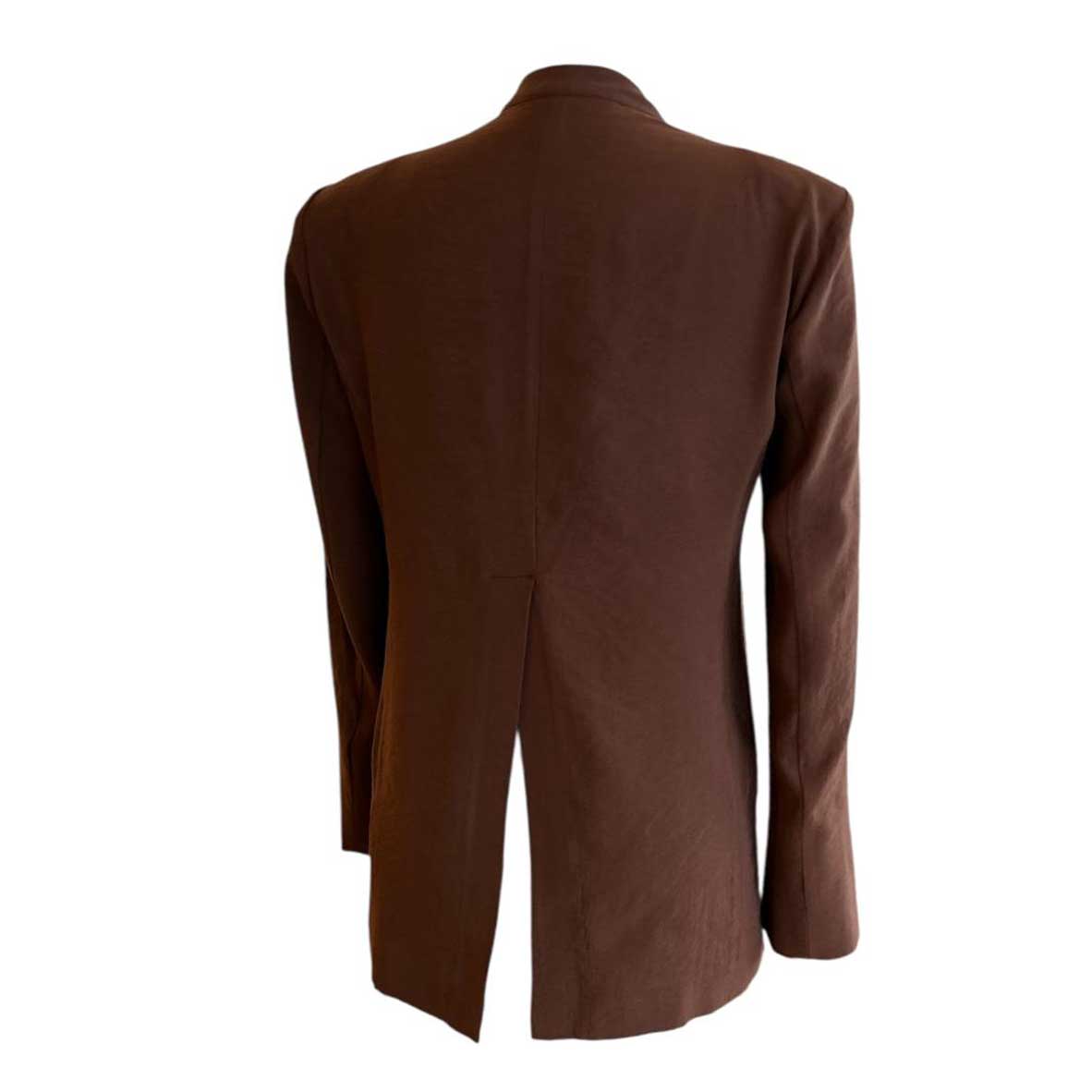 Back  picture of our Collarless V-neck Blazer Brown Goodmatch sold at Aqualta