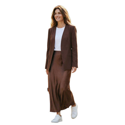 Front picture of our Collarless V-neck Blazer Brown Goodmatch sold at Aqualta 6