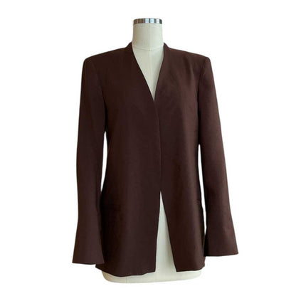 Front picture of our Collarless V-neck Blazer Brown Goodmatch sold at Aqualta