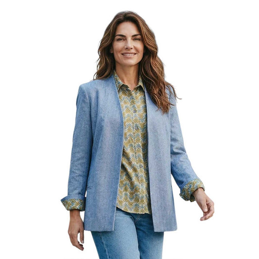 Collarless V-neck Cotton Light Blue Goodmatch sold at Aqualta 4