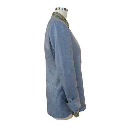 Collarless V-neck Cotton Light Blue Goodmatch sold at Aqualta 2