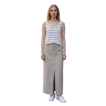 Cotton Sleeveless Tee Flare cut White with black stripes Neirami sold at Aqualta 2