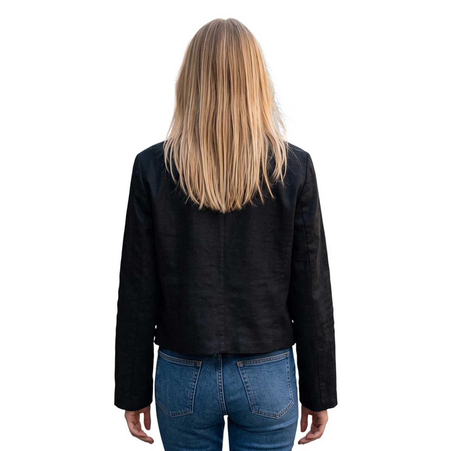 Brown real leather cropped jacket with button-front detail and jeans – Aqualta