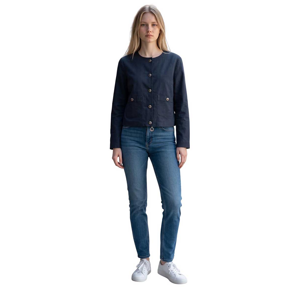 Aqualta cropped brown real leather jacket styled with classic slim jeans