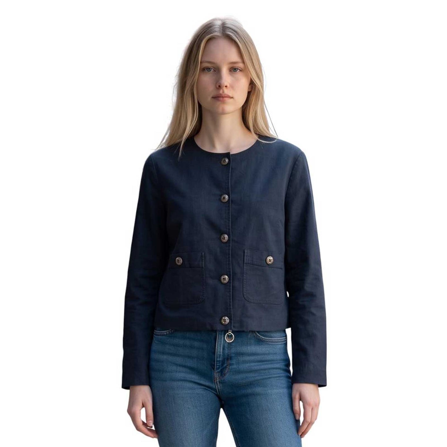 Cropped brown real leather jacket with slim-fit jeans – Aqualta
